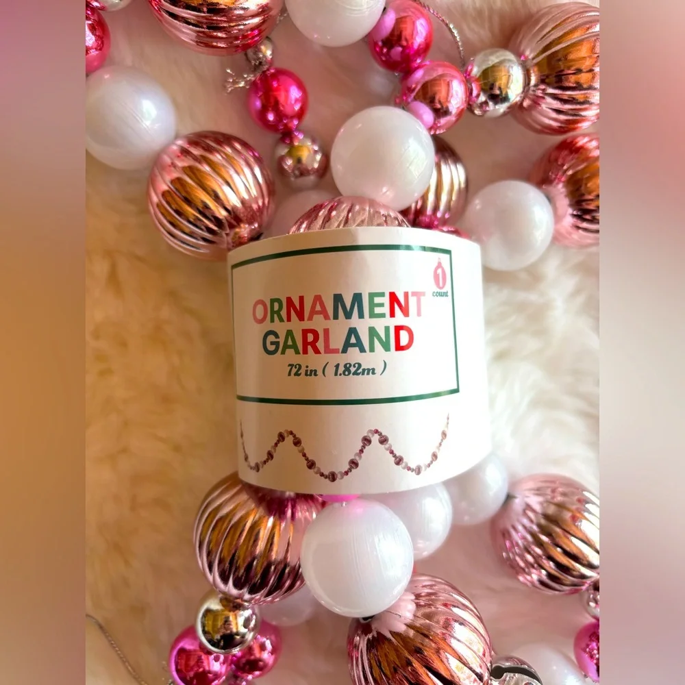 Pink white silver Holiday ornament Garland bulbs . 72 “ inch - NWTS